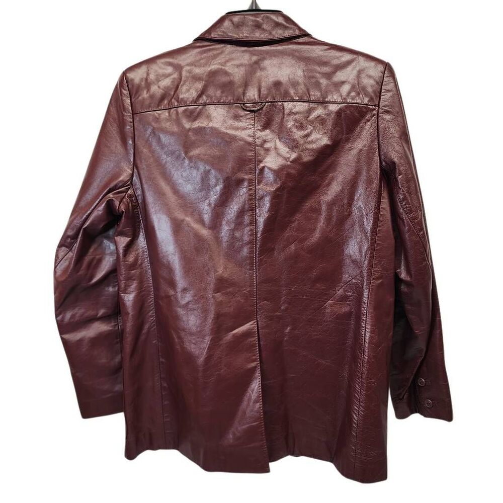 Etienne Aigner Burgundy Genuine Leather Blazer Jacket Women's Size 12 Vintage - Picture 9 of 10
